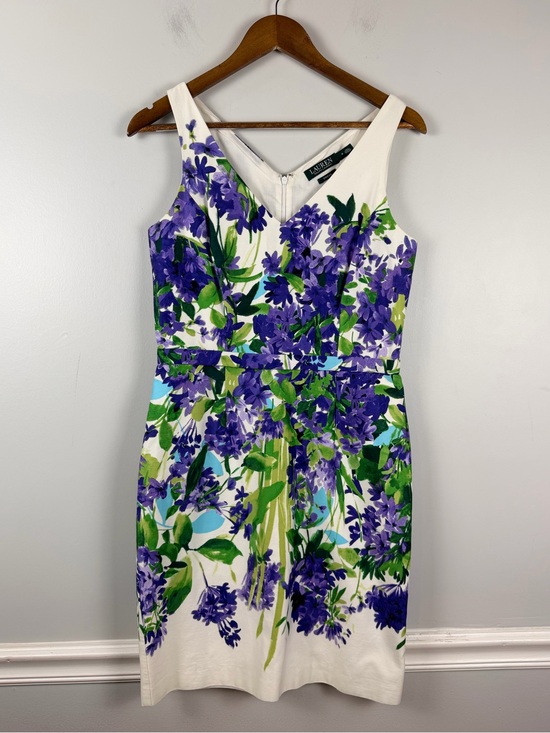 Lauren Ralph Lauren Dresses & Skirts - Lauren Ralph Lauren Midi Dress 6 White Cotton Purple Floral Easter Spring